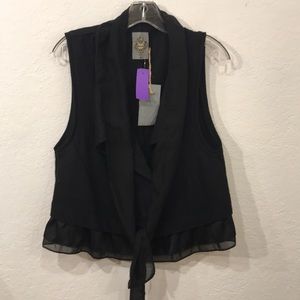 MK2K NWT black vest top button tie sheer wool M